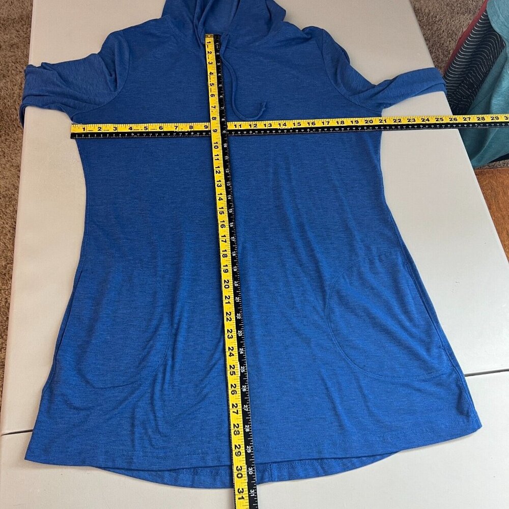 Duluth Trading Co Dry & Mighty Long Sleeve Hoodie Tunic Womens M Blue Wool Blend - Picture 2 of 11